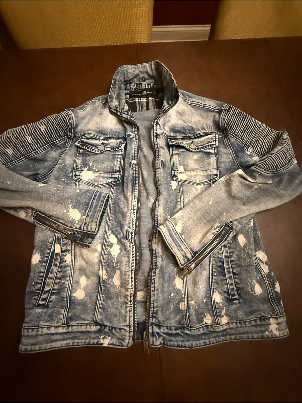Men's Light Wash Denim Shirt Jacket with Contrast Detailing